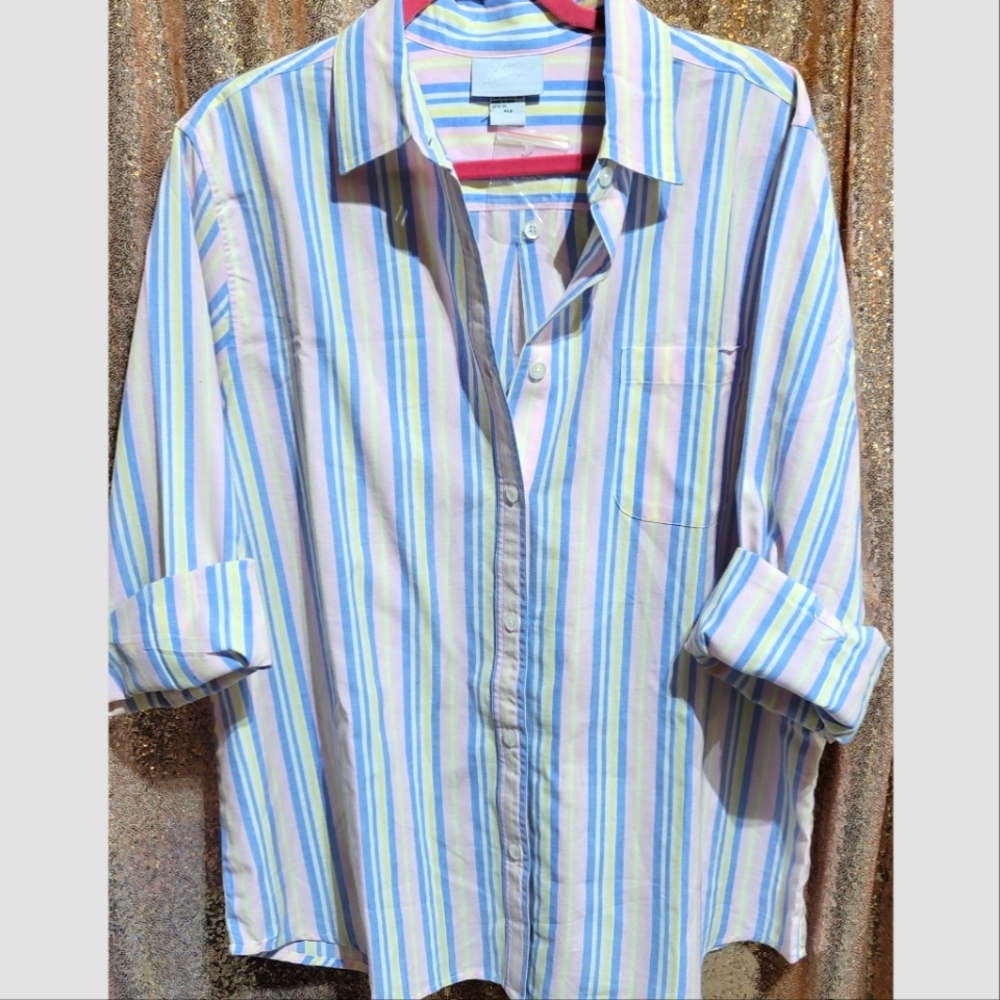 NWOT Blair Spring Button Down.     Size XL. Cotton. Long Sleeve. Pink Striped
